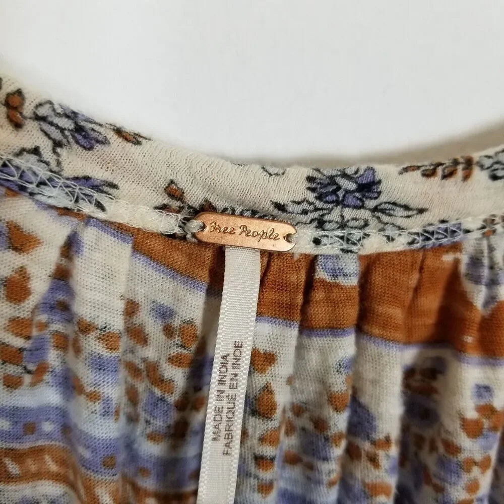 Free People Women Paisley Puff Sleeve Top Sz XS‎ Boho Blouse Cottagecore